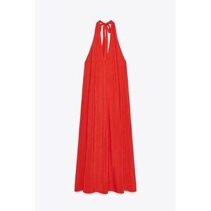 ZARA HALTER TIE MIDI DRESS